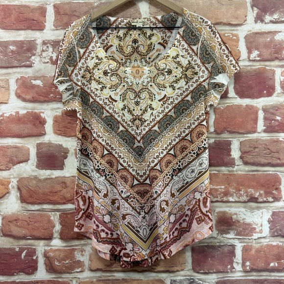 World unity Tops - World Unity Top Women's Large Multicolor Boho Paisley Striped Casual Shirt